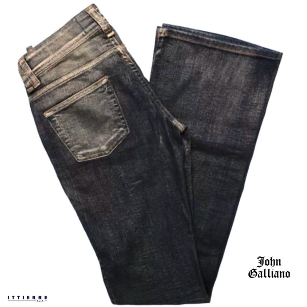 John Galliano Chic Dark Blue Stone Wash Boot Cut Jeans - Gem